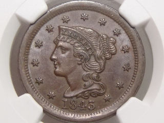 1843 Large Cent MS62 Brown NGC Mature Head